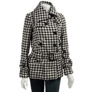 Coffee Shop Women's Belted Houndstooth Wool Coat